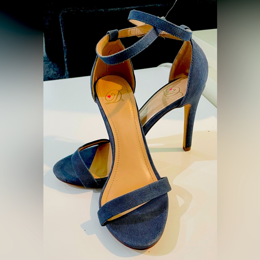 Denim Open Toe Strappy Sandal Stiletto Heel